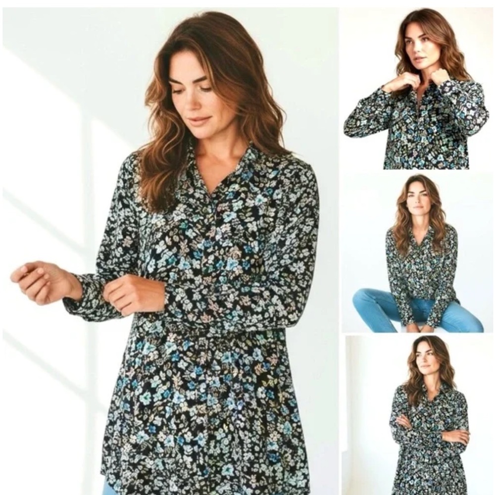 J. Jill Floral Georgette Layered Tunic Blouse, Size LP